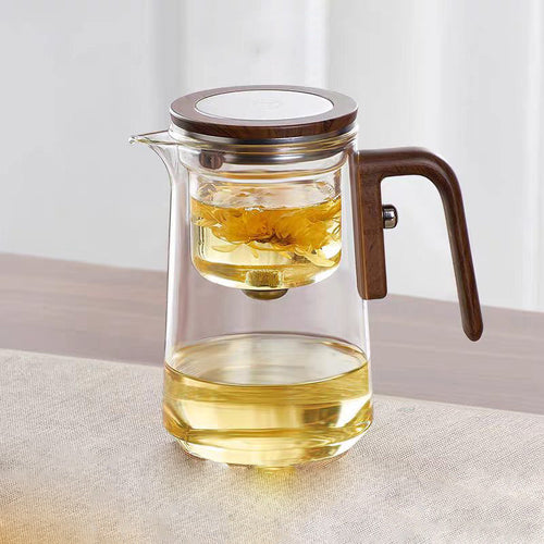 手工玻璃茶壶 胡桃木柄