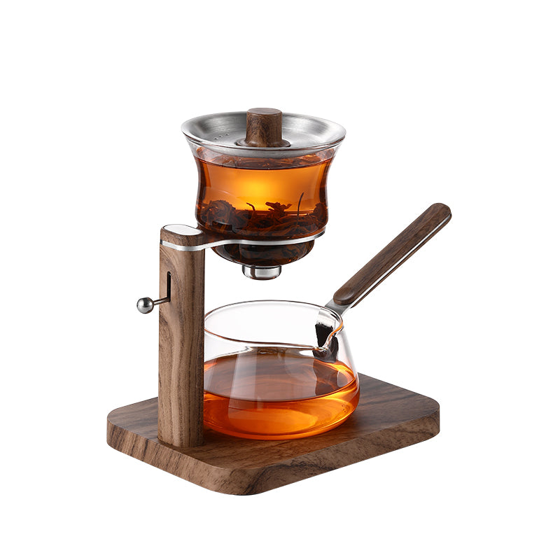Semi-Automatic Glass Tea Set (Walnut Finish)